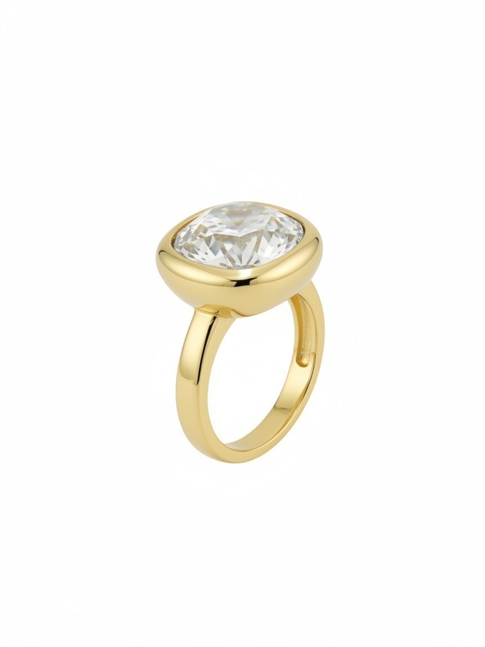 Gold Plated Ring with Clear Cushion-Cut Crystal